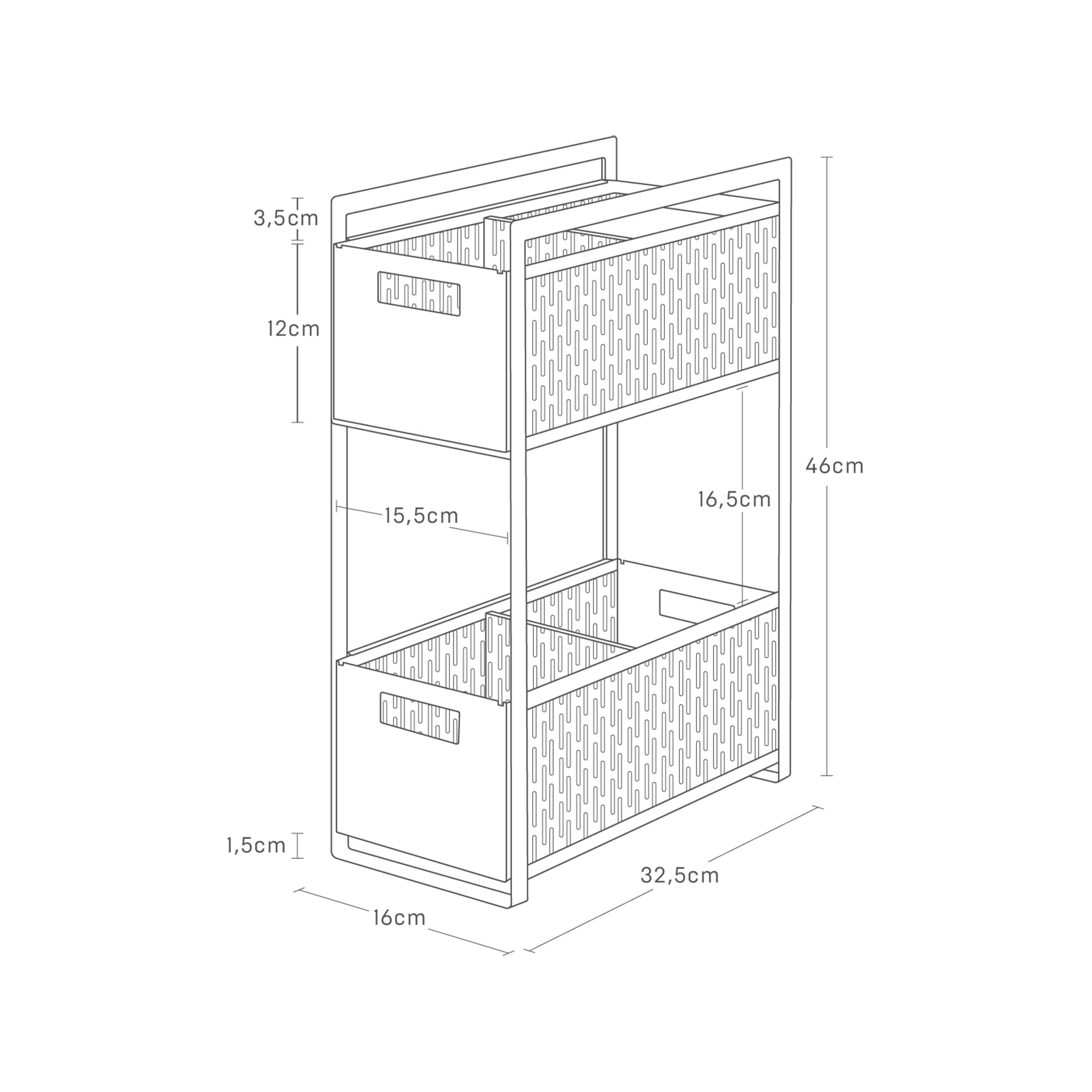 YAMAZAKI 5219 TOWER 2~Tiered Storage Basket Set, black, ABS Resin / Steel / Silicone, 16 x 32.5 x 46 cm