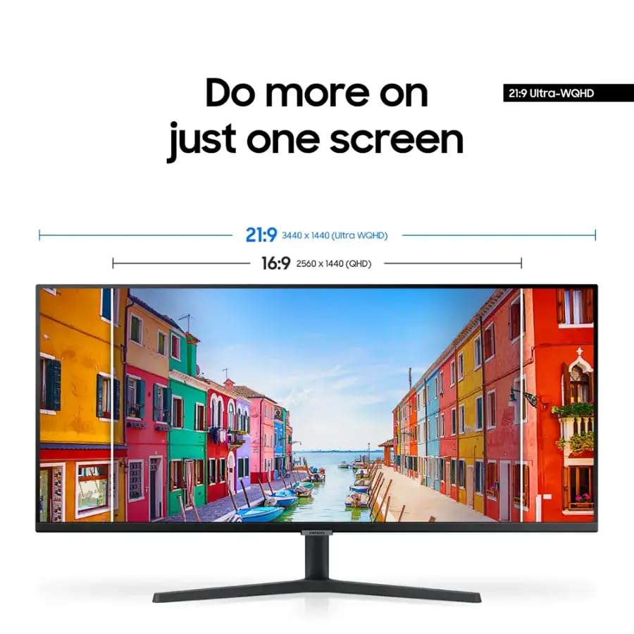 Image of Samsung 34 inch ViewFinity S50GC Series Monitor, WQHD UltraWide, 100Hz, 5ms, AMD FreeSync, Borderless Design, Black, with GSF HDMI Cable