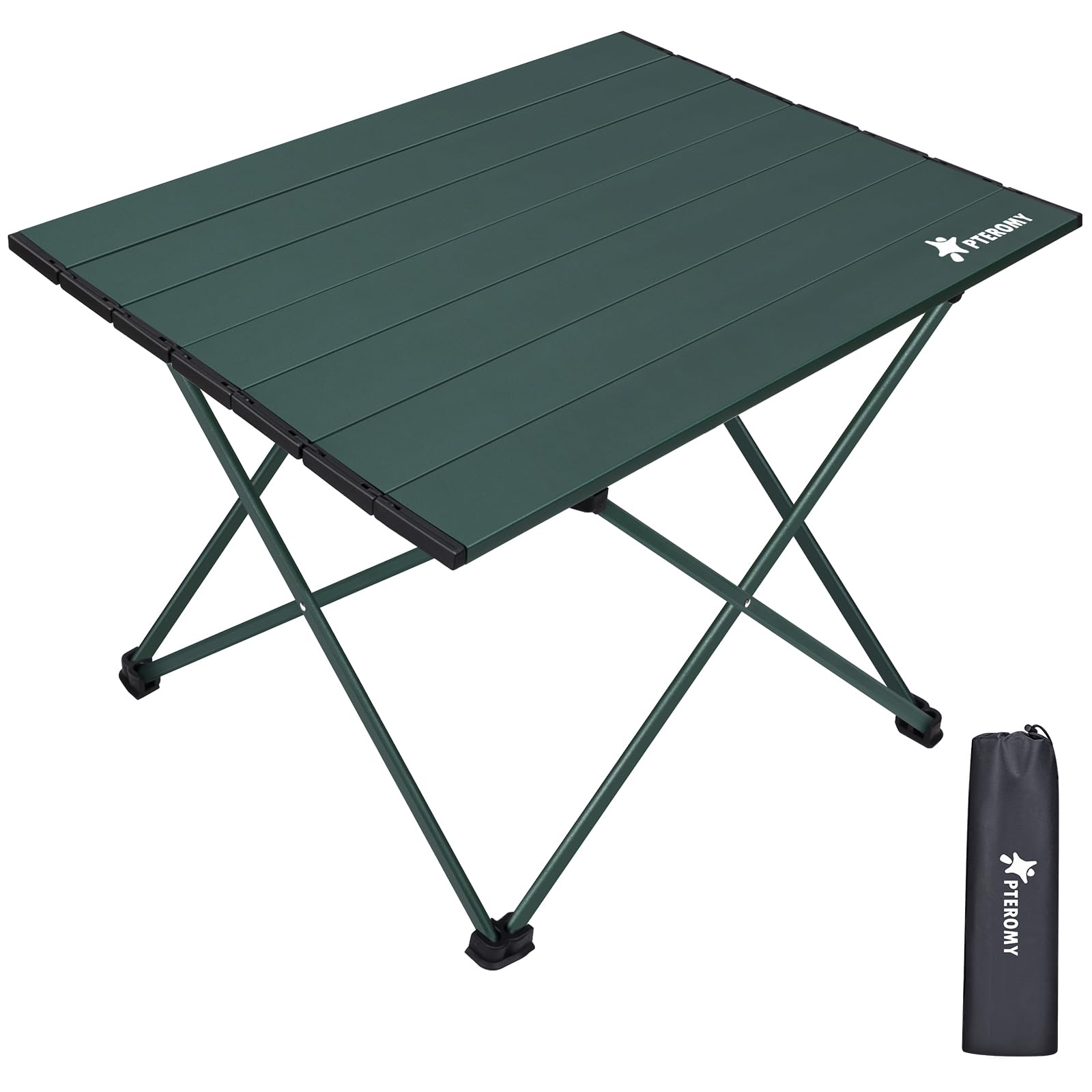 PTEROMY Medium Folding Camping Table, Portable Beach Table with Ultralight Aluminum Tabletop for Travel, Outdoor, Camping, Picnics, and BBQs (Green)