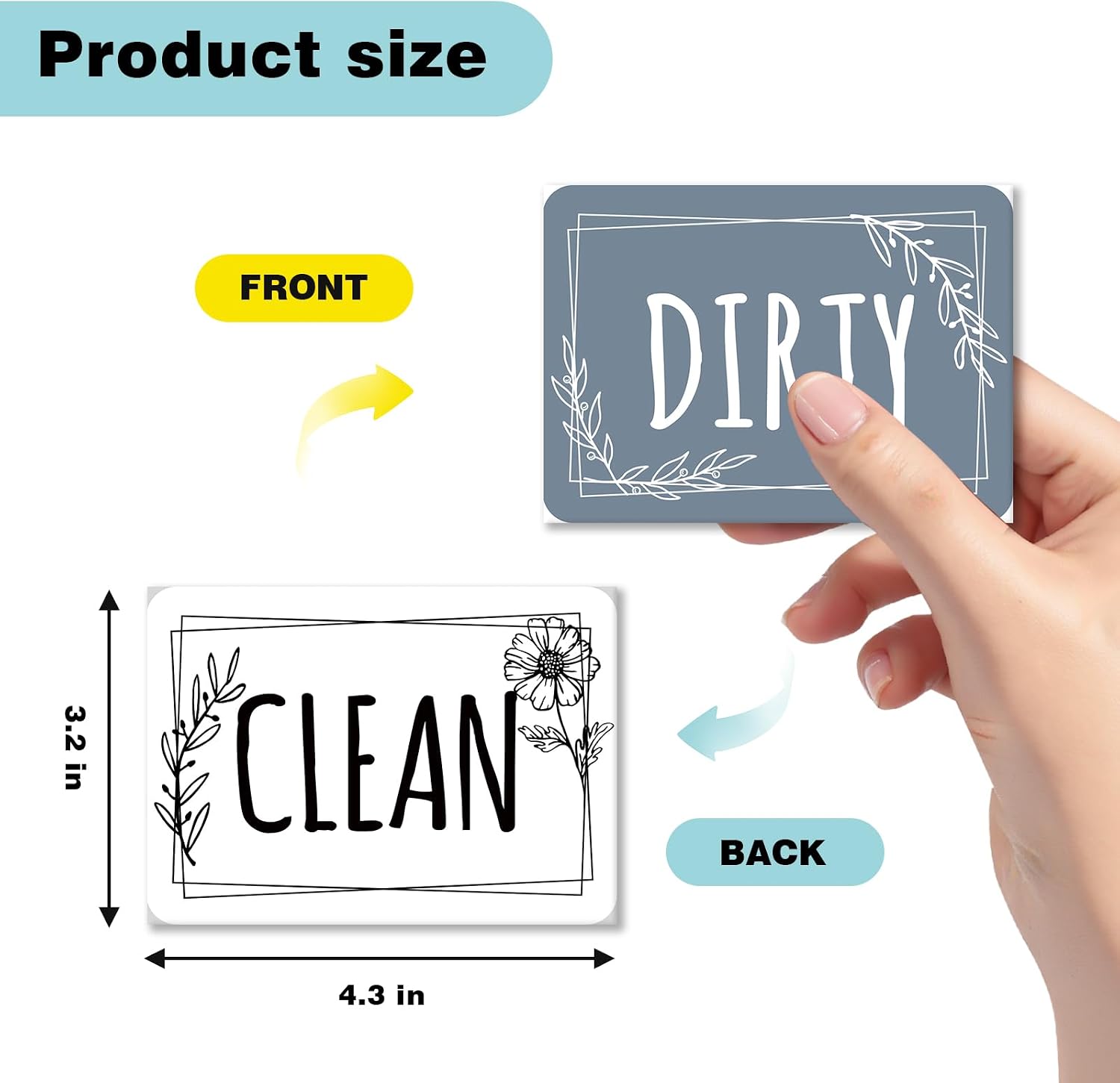 Sketch Floral Leaves Dishwasher Magnet Clean Dirty Sign image 2