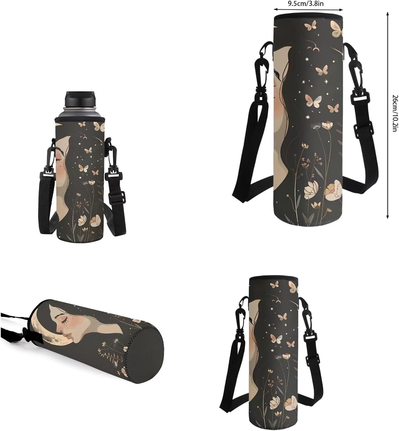Butterfly Backpack for School Girls 6th Grade Moon School Bag with Lunch Bag Water Bottle Sleeve Round Pen Holder Set 4 in 1 Rucksack Bookbags with Adjustable Straps