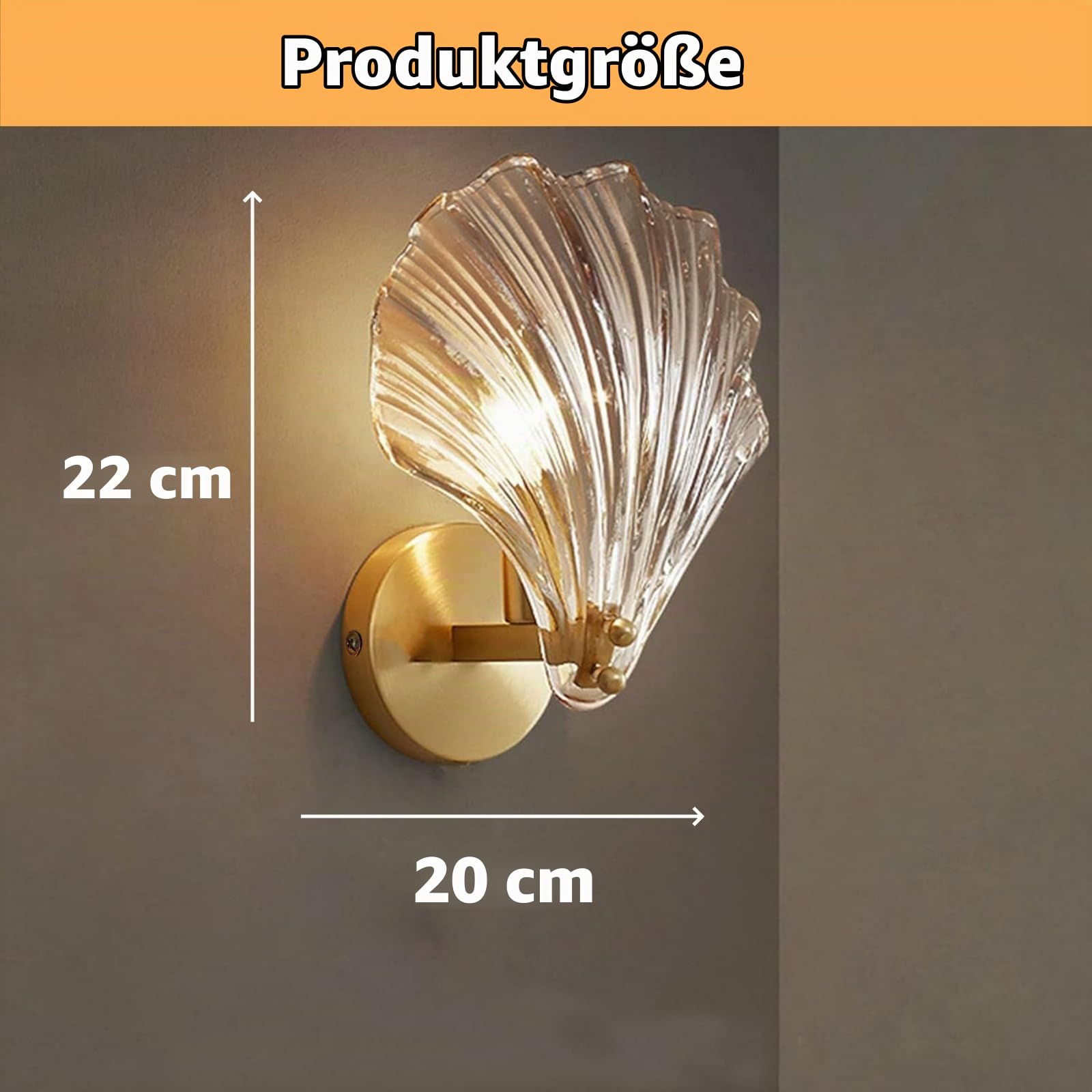 zhxinashu Wandleuchte Muschel,Wandlampe Glas für Schlafzimmer,Bernstein | Art-Deco-Wandleuchte Modern, E14-Leuchtmittel nicht enthalten, für Schlafzimmer, Wohnzimmer, Flur, 20 x 22 cm