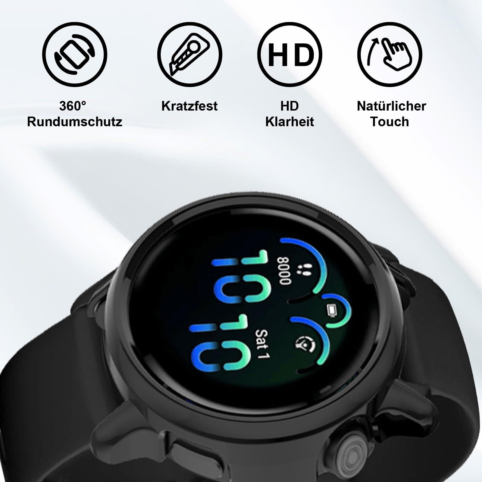 Etui ochronne kompatybilne z Garmin Vivoactive 6, 2 sztuki, twarde etui z ochroną wyświetlacza do szkła pancernego, odporne na zarysowania, etui ochronne z poliwęglanu (PC), ultra cienkie