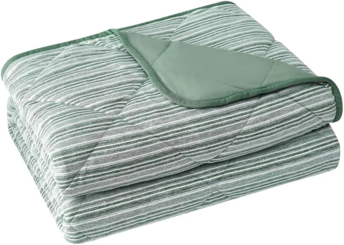 Cooling Throw Blanket, Green and White Striped Pattern, Reversible Design, 60x70 Inches