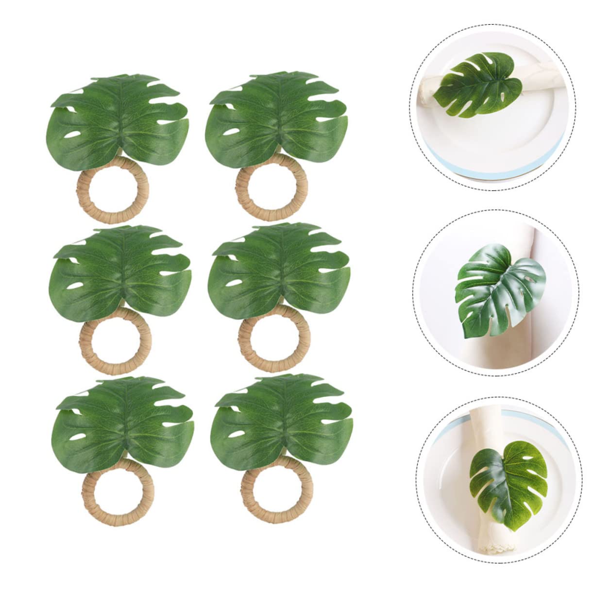 2 Set Portatovagliolo Vegetazione Portatovaglioli Per Tavoli Fiesta Arredamento Con Naturale Lascia Portatovaglioli Fibbia Del Tovagliolo Del Tavolo Da Pranzo Cannuccia 6 Pezzi*2