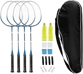 Badminton Rackets Set of 4 for Backyard Sports Adults Kids Family Racquets Game with 12 Shuttlecocks,4 Replacement Grips,4...