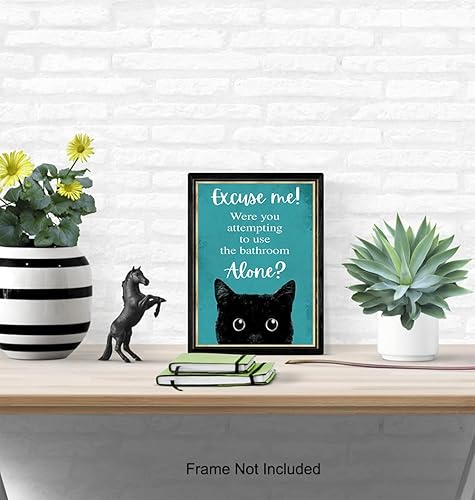 Miniatura 5 de Funny Cat Restroom Sign LARGE 11x14 - Guest Bathroom Decor for Women - Small Bathroom Wall Art - Blue Bathroom Decorations - Unique Powder room