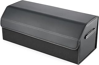 Auto Kofferraum Organizer faltbar mit Deckel wasserabweisende Aufbewahrungsbox aus Kunstleder verschleißfest mit Griffen für SUV Limousine Camping Einkauf Haushalt (L: 66 x 29.5 x 32 cm)