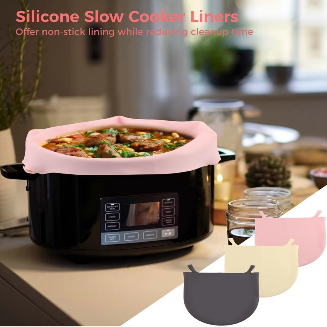 3-Pack Leakproof Silicone Slow Cooker Liners for 6Qt, Includes 2 Cleaning Sponges