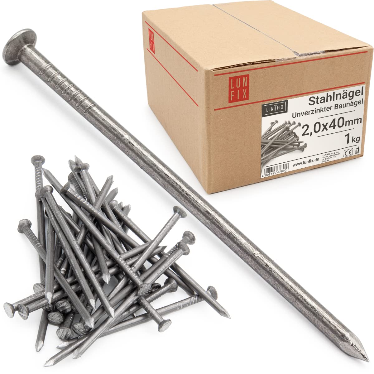 Lun Fix Stahlnägel 2 x 40 mm - 1kg (ca. 1000 stk.) Holznägel für Bauarbeiten Unverzinkter Baunägel Nägel 40mm lang Drahtstifte Nägel Senkkopf blank unverzinkt für Tischlerarbeiten, DIY, crafts