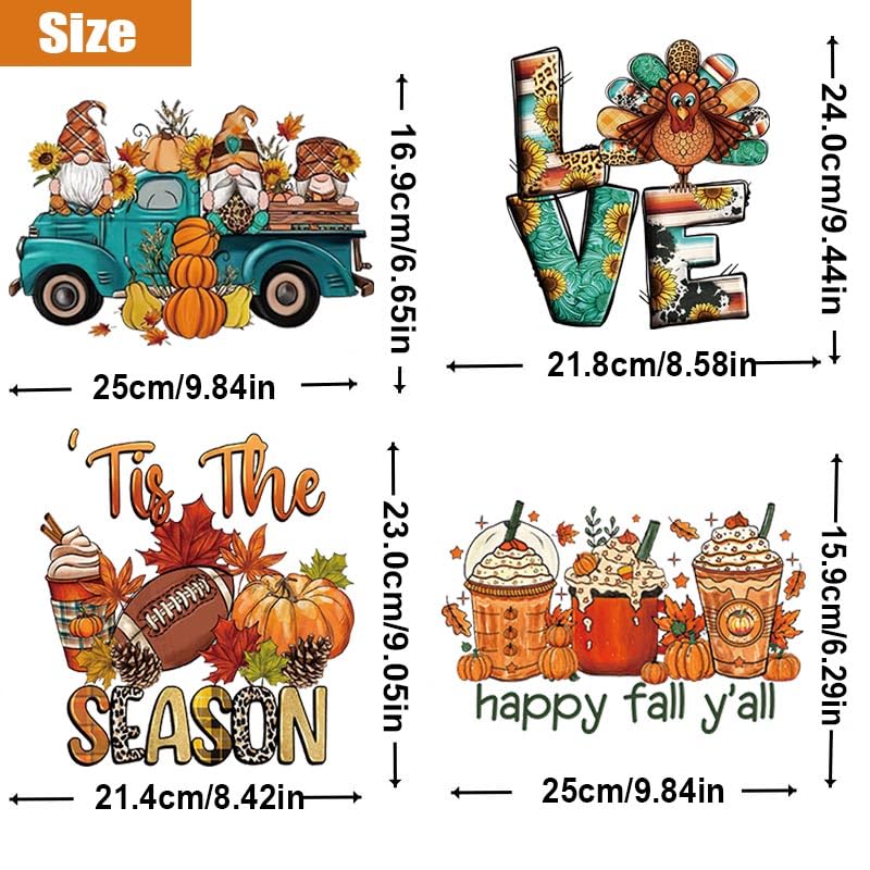 Falueqg Fall Iron On Transfers - 20Pcs Autumn DTF Decals, Pumpkin & Hello Fall Patches For DIY T-Shirts, Hoodies, Pillows