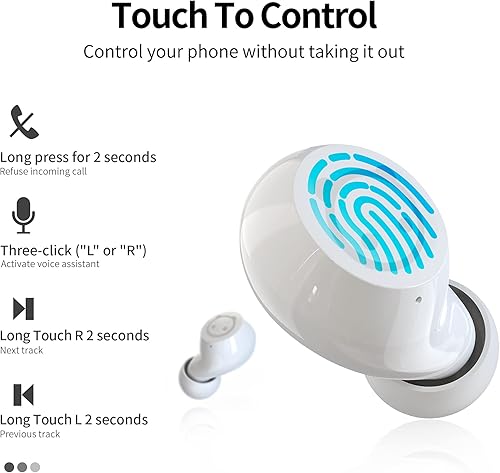 Miniatura 2 de Auriculares Bluetooth inalámbricos con funda de carga IPX5, impermeables, Bluetooth, con sonido de graves y micrófonos, control táctil, para deportes