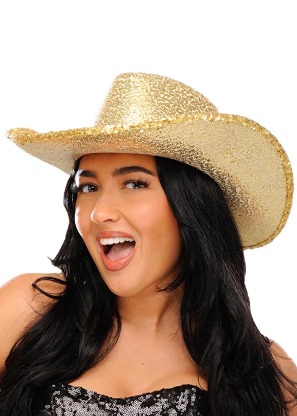 Struts Womens Cowgirl Metallic Gold Sequin Cowboy Hat