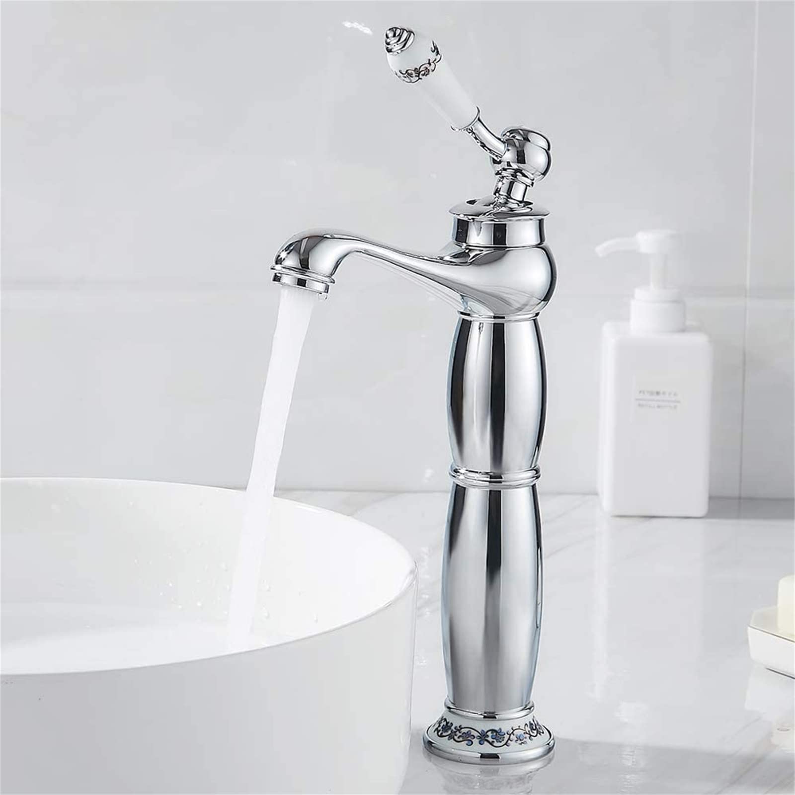 Retro armatura umywalkowa jednouchwytowa umywalka armatura armatura antyczny mosiądz bateria mieszakowa Faucet z 2 wężami przyłączeniowymi do łazienki, kuchni, srebrna