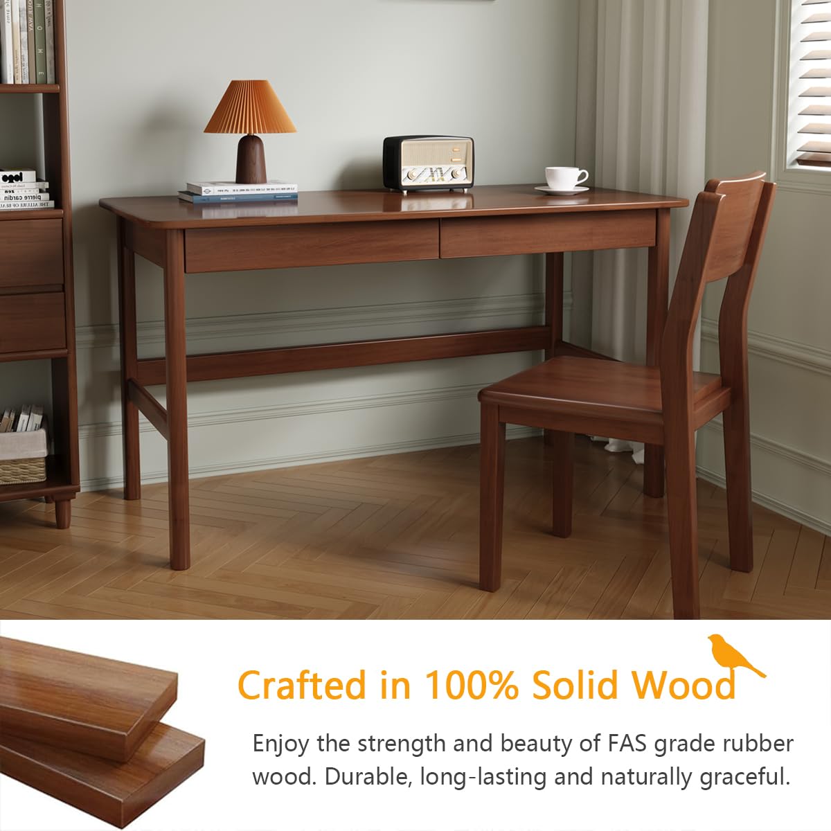 Scrivania in legno con cassetti, piccola scrivania per computer per casa e ufficio, tavolo da studio in rovere per mobili per camera da letto (noce, 100 x 50 x 75 cm)
