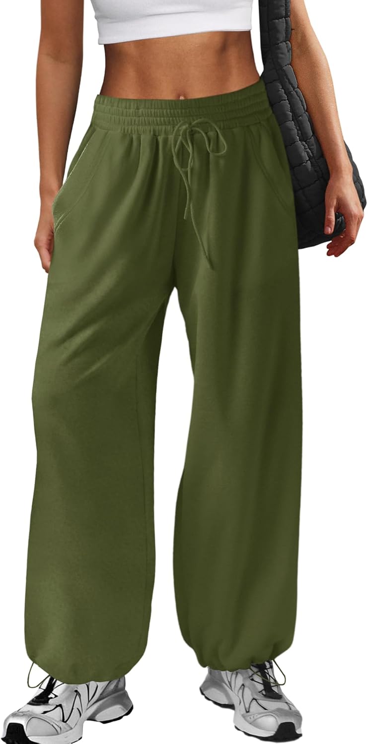 Nirovien Womens Baggy Sweatpants Elastic Waist Wide Leg Sweatpant Straight Leg Sweat Pants with Pockets - Image 2