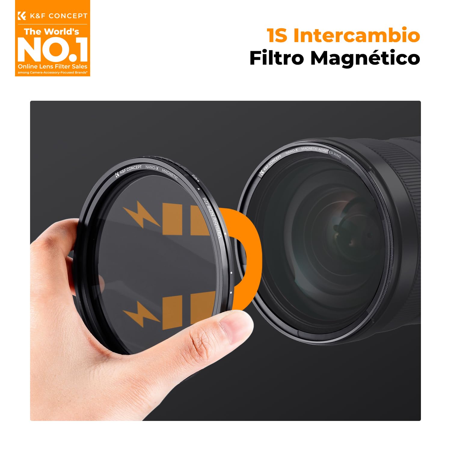 K&F Concept ND Filter - Filtro Gris magnético Variable ND8-128 (3-7 Stop), Filtro Gris Neutro con Adaptador de Objetivo magnético, Nano-Xcel