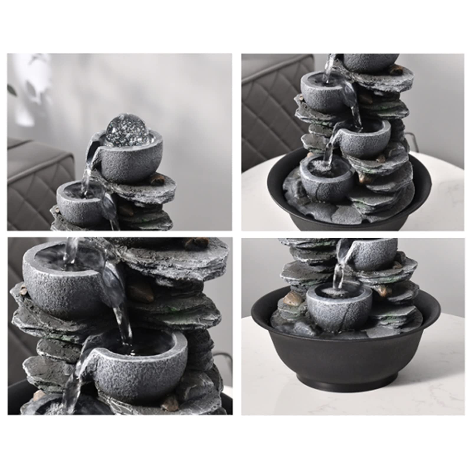 Fontane da tavolo per interni a 4 stadi Ciotola Cascata Fontana da tavolo Fontana per meditazione Zen Fontana per relax interna Fontana da tavolo con pompa automatica per ufficio Casa camera da letto