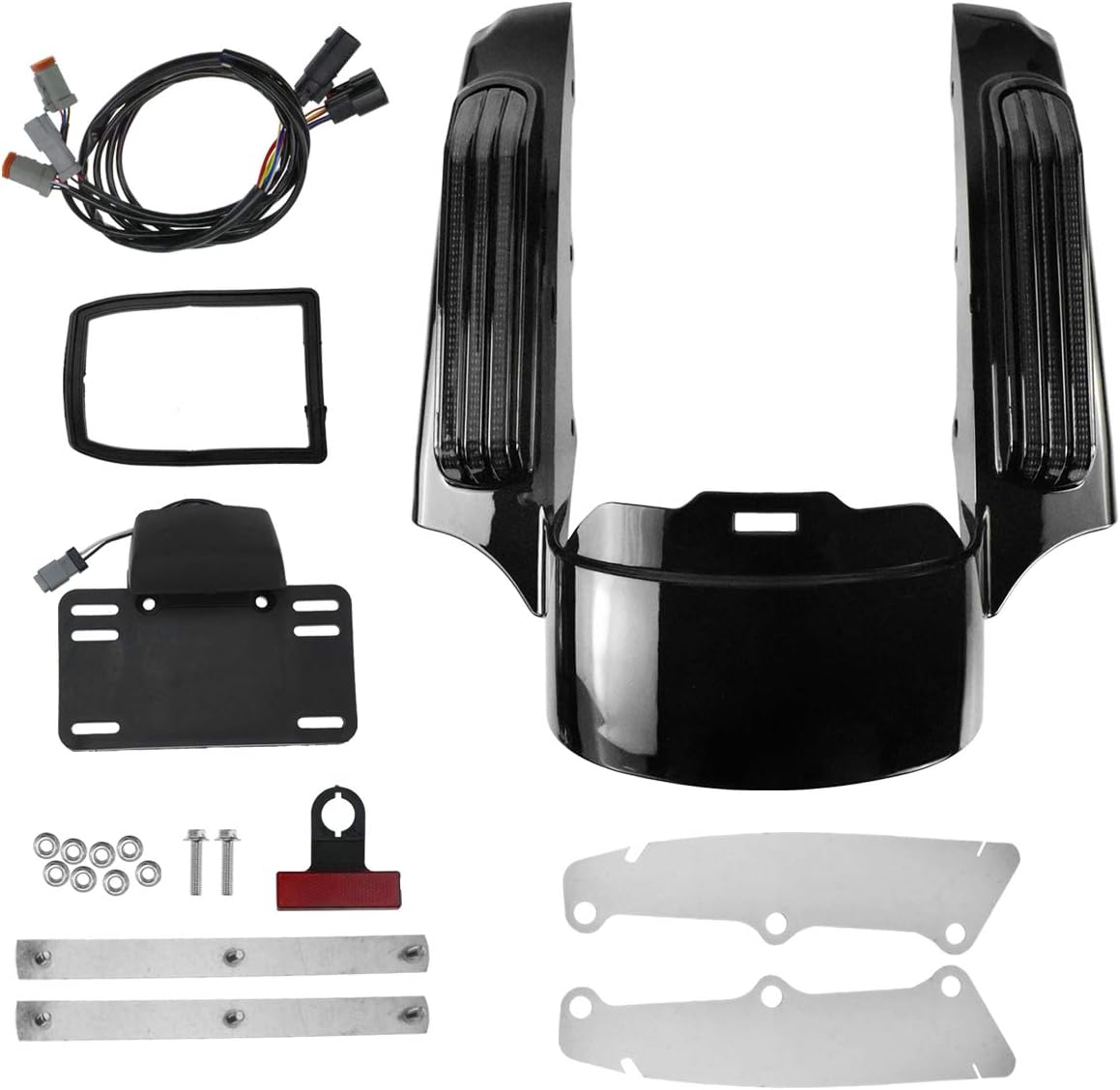 YHMTIVTU Motorcycle Rear Fender Extension Fascia Set with LED Turn Signals Running Brake Light Fit for Harley Touring Road King Electra Road Street Glide 2014-2020 Black Lens