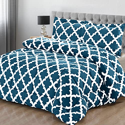 Utopia Bedding - Comforter Bedding Set With 2 Pillow Shams - 3 Pieces Bedding Comforter Sets - Down Alternative Comforter - Soft And Comfortable - Machine Washable, Quatrefoil Teal, Queen #TOP4