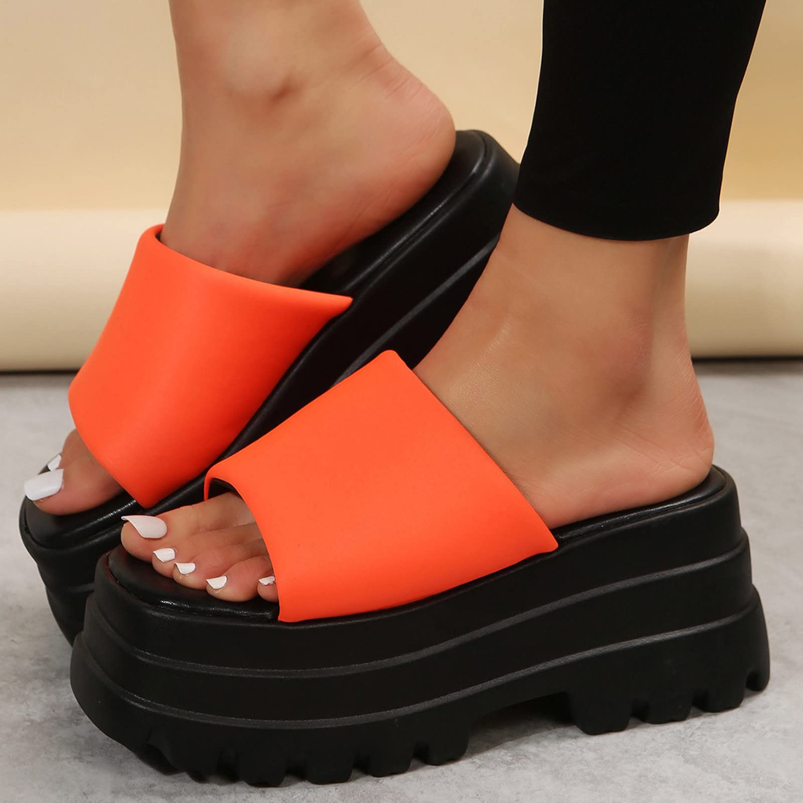 Ciabatte Ortopediche Donna Estate Tinta Unita In Tessuto Punta Piattaforma Impermeabile Sandali Con Suola Spessa Casa Pantofole Estive Piscina Eleganti Zeppa Confort Ortopedici Plateau