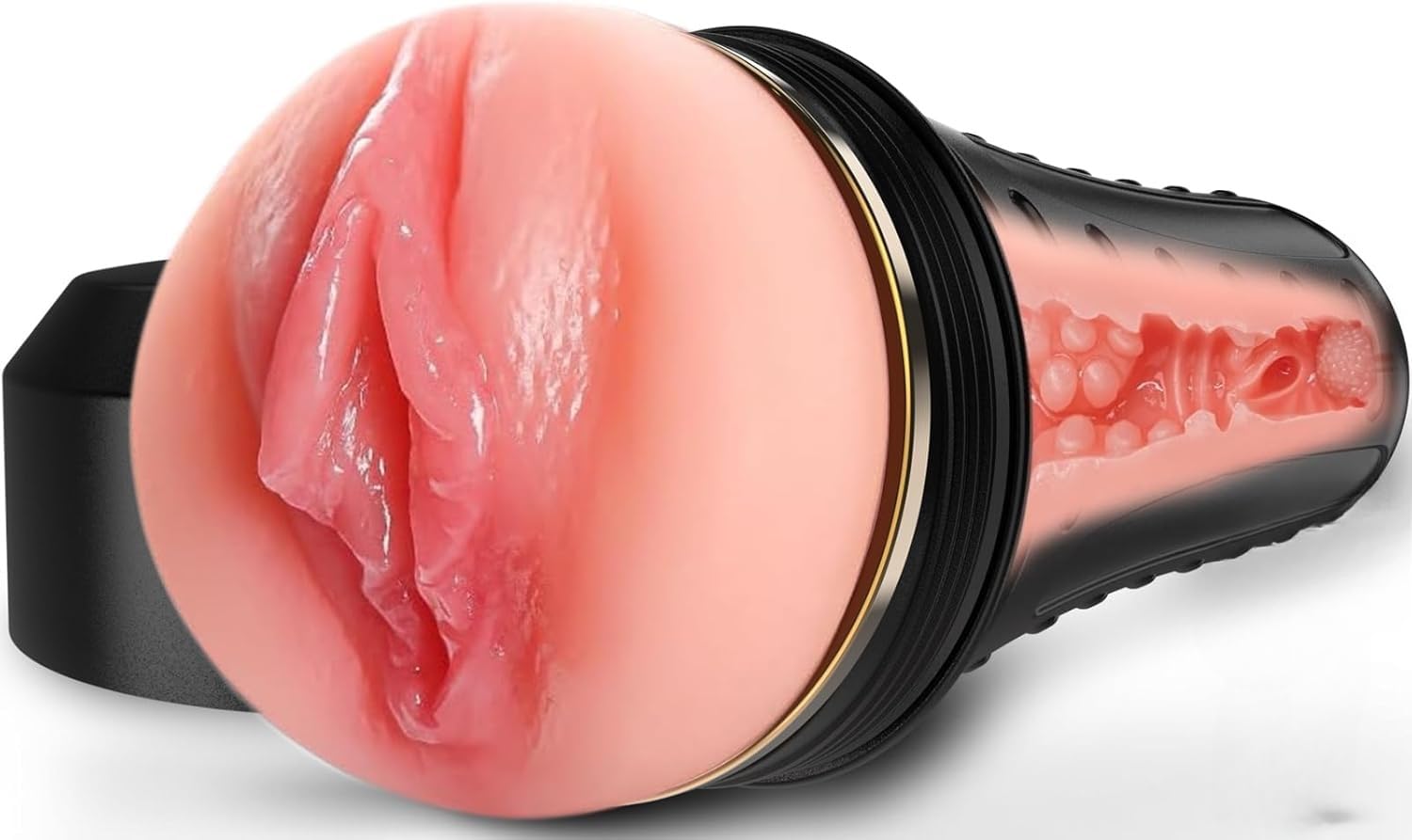 Masturbatore manuale da uomo, con funzione di regolazione dell'aspirazione, fodera interna in TPE morbida e rinforzata, canale strutturato 3D lungo 21 cm e impugnatura antiscivolo