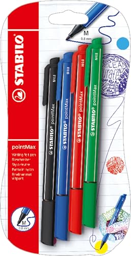 Image of STABILO Fineliner pointMax - Pack of 4 - Ultramarine, Black, Carmine, Green