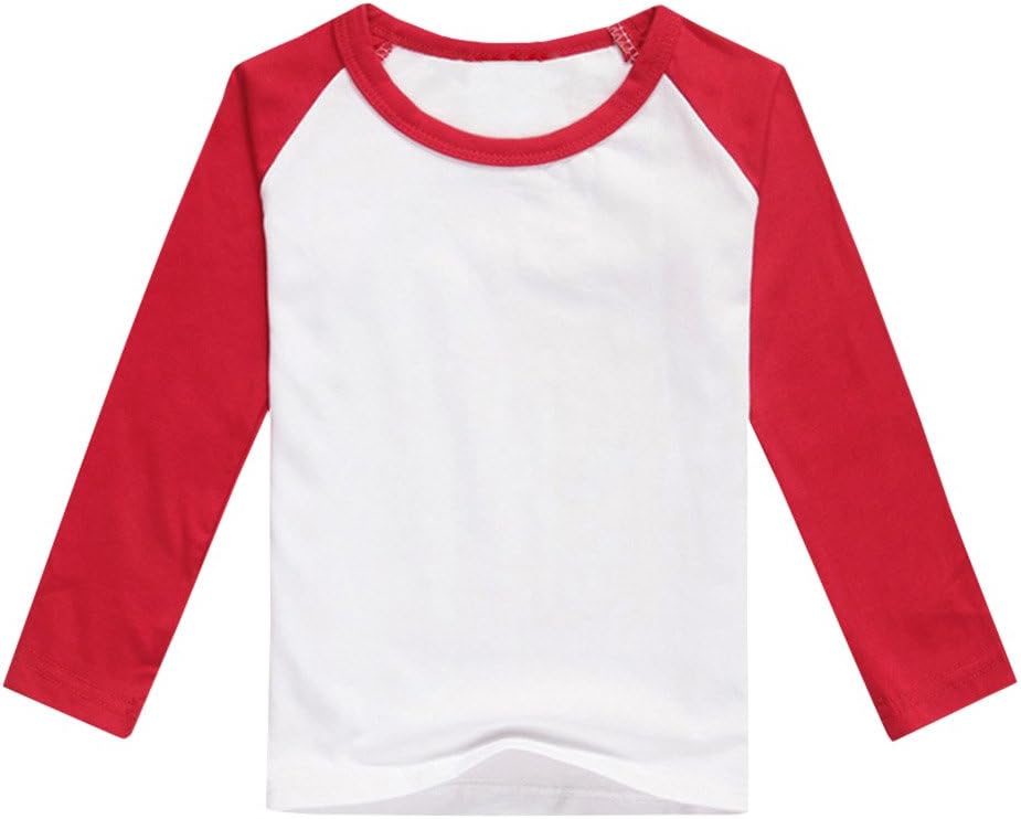Boys Raglan Baseball Tee Girls Long Sleeve Jersey T Shirts Unisex Baby Kid Tops Red