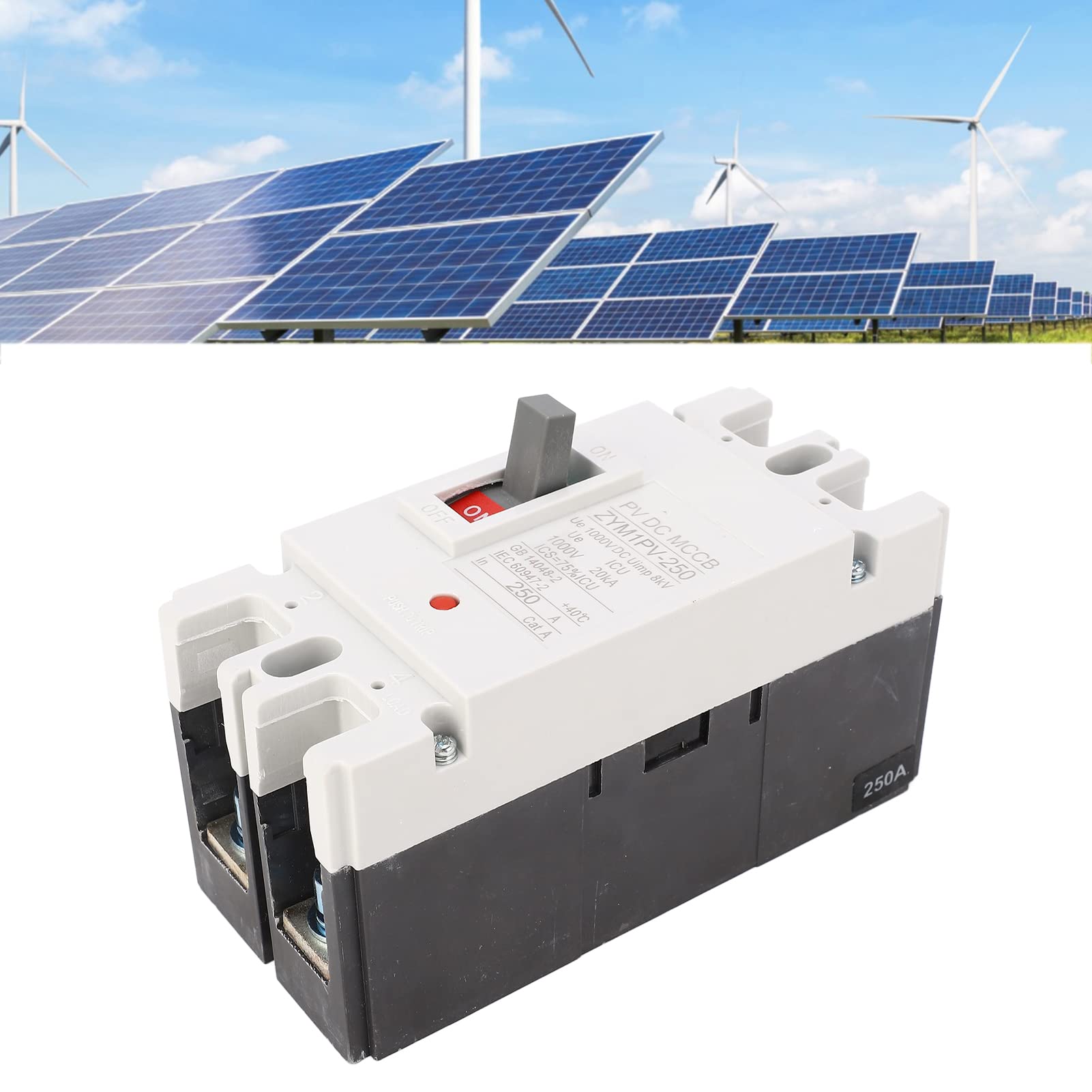 Hyuduo DC-Leistungsschalter, 2P-Stromkreisschutzschalter mit Geformtem Gehäuse, 1000 V, 250 A, 20 KA, mit Silberlegierungskontakt und 8 KV Uimp für Solar-PV-Batteriesysteme und DC-Stromverbraucher