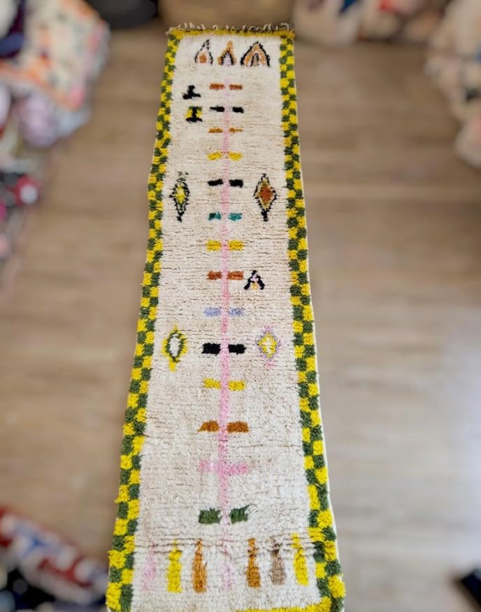 Générique Tifinagh Shop - Tapis Berbère Azilal Multicolore 258 x 62 cm - Authentique Tapis Marocain Fait Main en Laine - Motifs Traditionnels - Pièce Unique