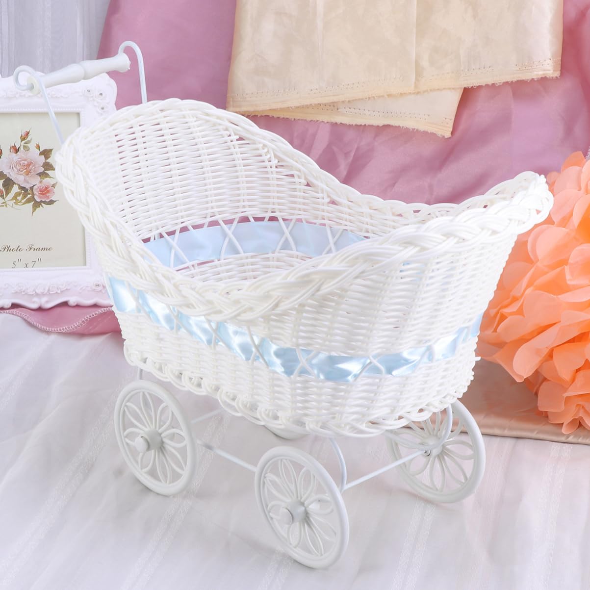PRETYZOOM 1pc Ratton Stroller ????? Doll para Mujer Babyboy Carriage Wicker Shower Candy Boxes ???? Toy Stroller Ornaments Ratton Stroller Cane Tricycles Blue