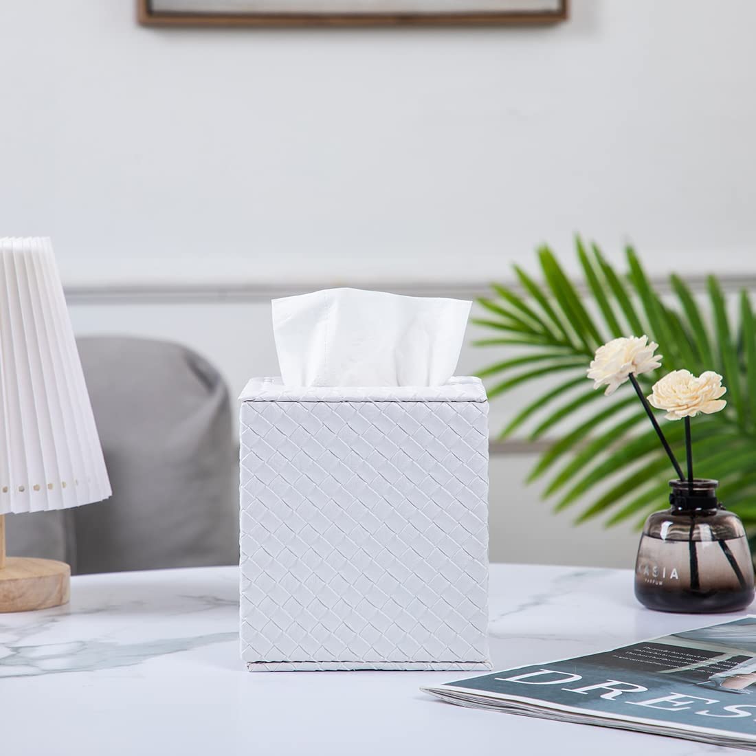Housse Décorative Pour Boîte à Mouchoirs Carrée - Cuir Synthétique Imperméable, Fermeture Magnétique