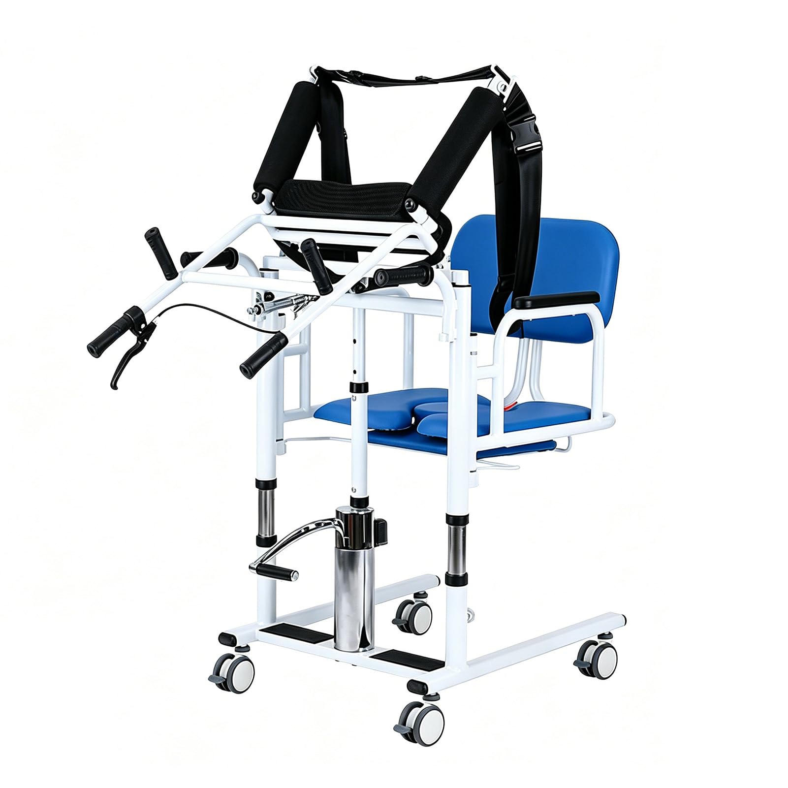 SULQING Hydraulic Patient Transfer Lift Chair, Elderly Patient Lift Transfer Chair for Home Use, 5-in-1 Portable Wheelchair with Split Seat, Detachable Potty & 440lbs Capacity
