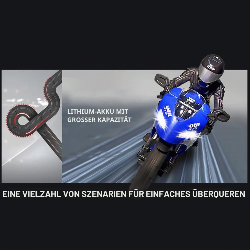 Goolsky Ferngesteuertes Stunt-Motorrad, selbstbalancierendes Stunt-Motorrad, 1/6, 2,4 G, ferngesteuertes Motorrad, das Sich an Ort und Stelle dreht/selbststabilisierende Balance/360°-Drift