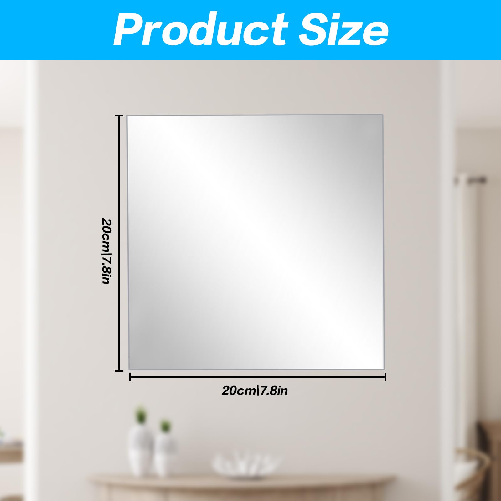 4 Specchi Adesivi Quadrati 20x20 Cm - Acrilico, Flessibili, Per Parete, Bagno, Soggiorno - Foto 5