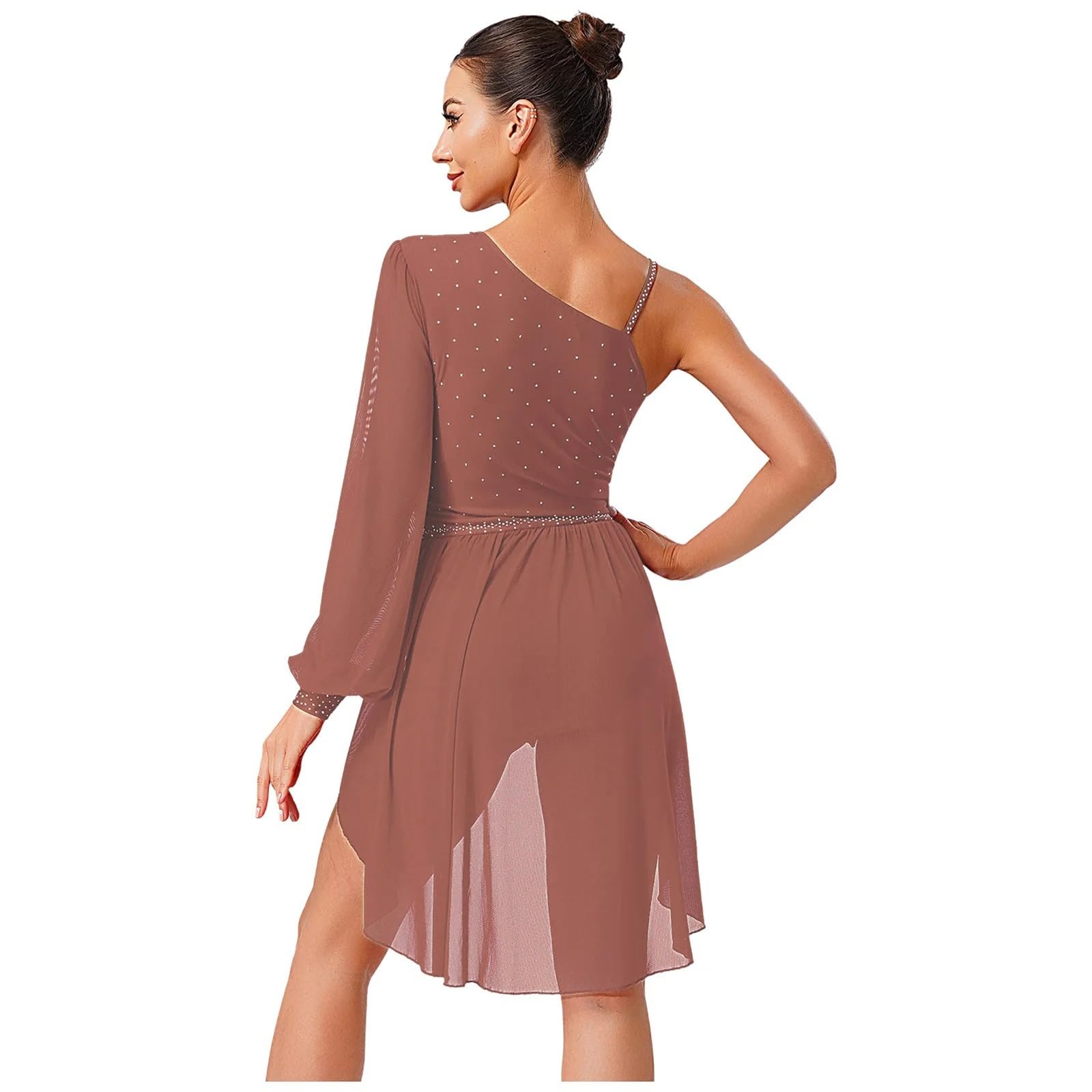 Vestido de una Pieza para Mujer Adornado con Cristales Brillantes Adecuado para Gimnasia artística, Patinaje artístico, Ballet, Danza lírica y presentaciones escénicas de Baile Latino.