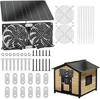NAVESO Solar Ventilator, 15W Solarventilator, Solarpanel Ventilator mit 2 Wasserdichten Lüftern, Ventilator Solarbetrieben, Solar Lüfter für Hühnerstall, Gewächshäuser, Haustierhäuser Kleine, Schuppen