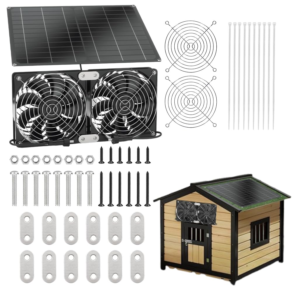 NAVESO Solar Ventilator, 15W Solarventilator, Solarpanel Ventilator mit 2 Wasserdichten Lüftern, Ventilator Solarbetrieben, Solar Lüfter für Hühnerstall, Gewächshäuser, Haustierhäuser Kleine, Schuppen