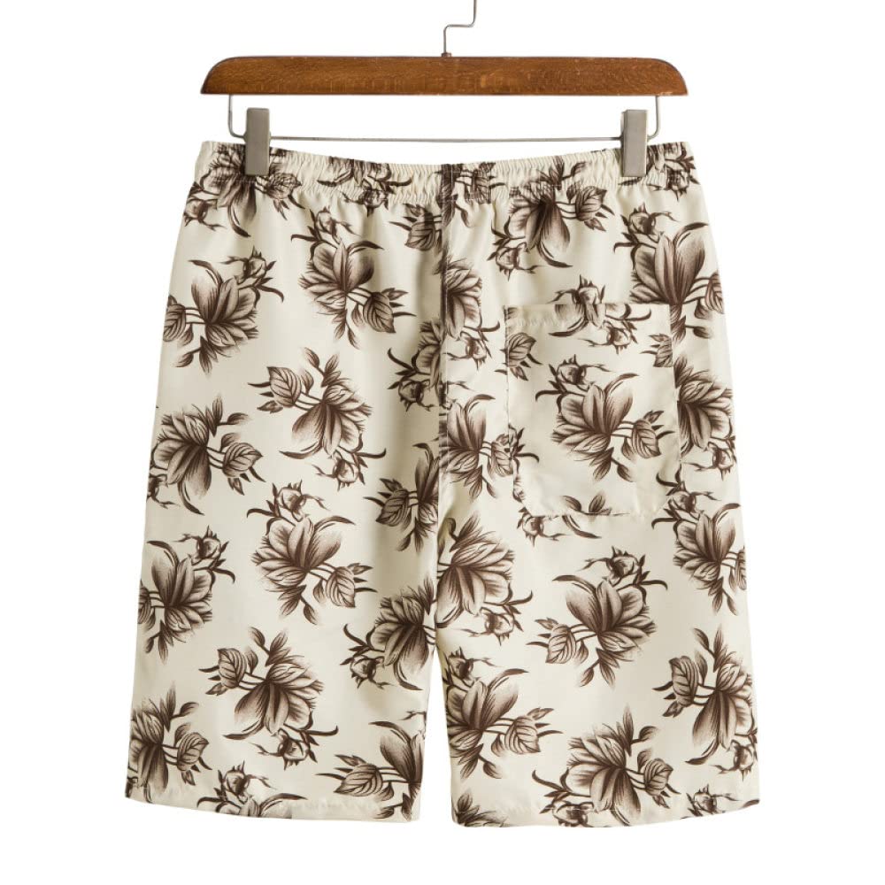 Camisa Hawaiana Hombre, Camisa Hawaiana Para Hombre Y Pantalones Cortos De Playa Hawaianos Conjunto De Flores De Albaricoque De Algodón Trajes De Hawaii Camisa De Playa De Manga Corta Casual Y Pant