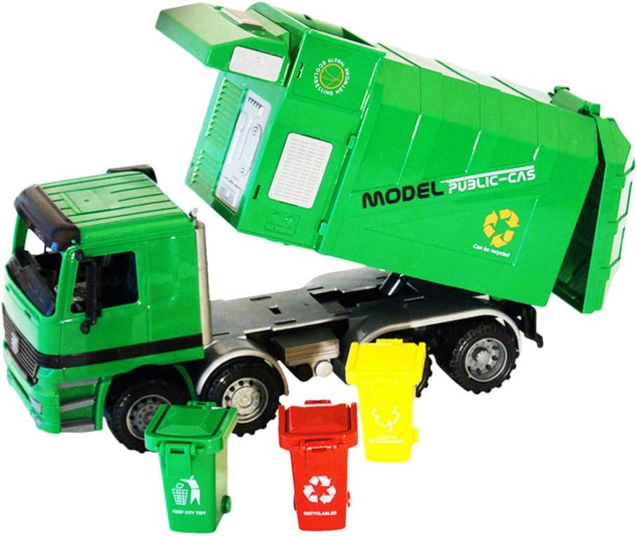 PATKAW Juego de juguetes de camión de basura, camión de basura de reciclaje para niños, juguete imaginativo, camiones de saneamiento, modelo de coche de juguete con cubo de basura (verde)