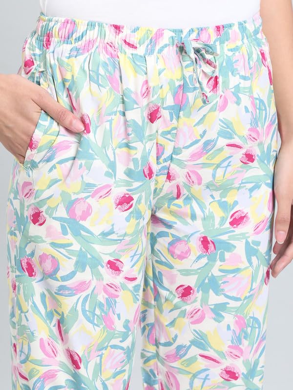 Image of GO COLORS Women Printed Woven Viscose Mid Rise Lounge Pants