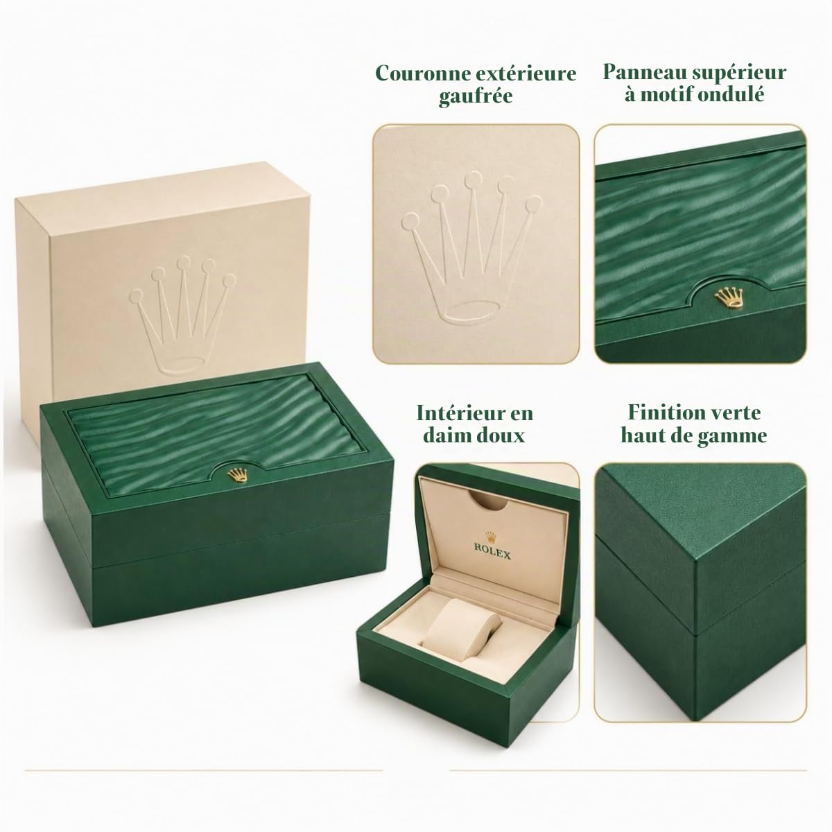 Étui Montre en Cuir Boîte Montre Individuelle avec Coussin Souple avec Intérieur Rembourré pour Rolex Submariner