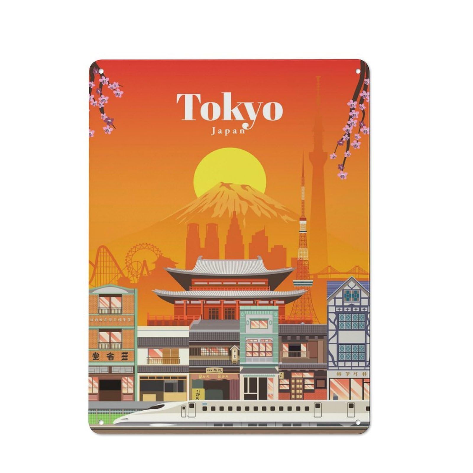 Junmoney Travel To Tokyo Rustic Tin Wall Plaque 40X30cm For Bar Or Restaurant, For Vintage Wall Decor Fans, For Garage And Workshop Walls