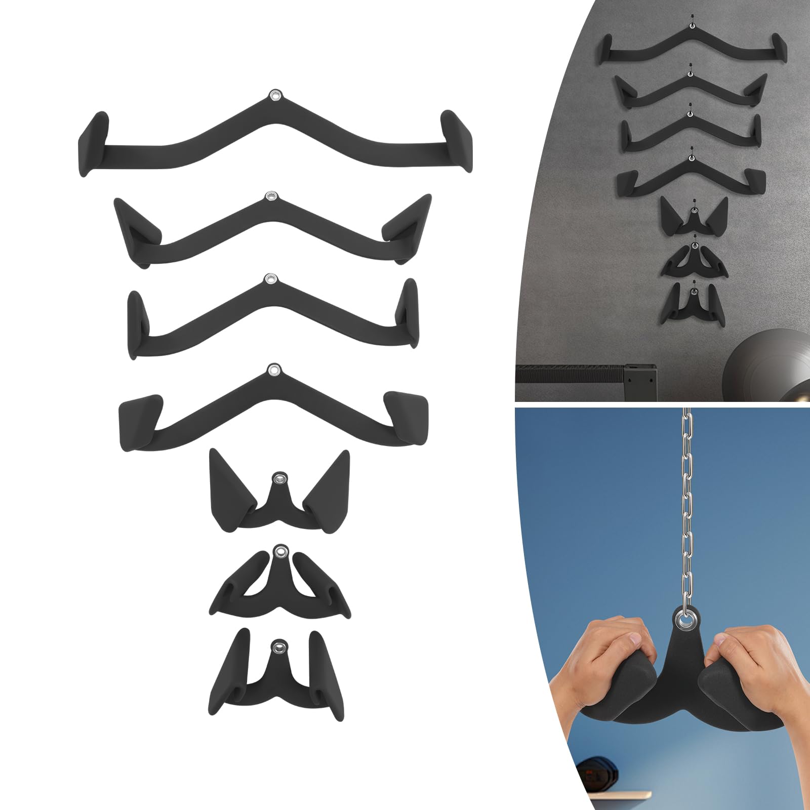 7 barras Lat Pull Down Bars Set V Form Pull-Down Kabelzuggriff Latzug-Aufsätze Ergonomischer Griff für Krafttraining am Rücken Bizeps-Curl, Trizeps-Latzugstange