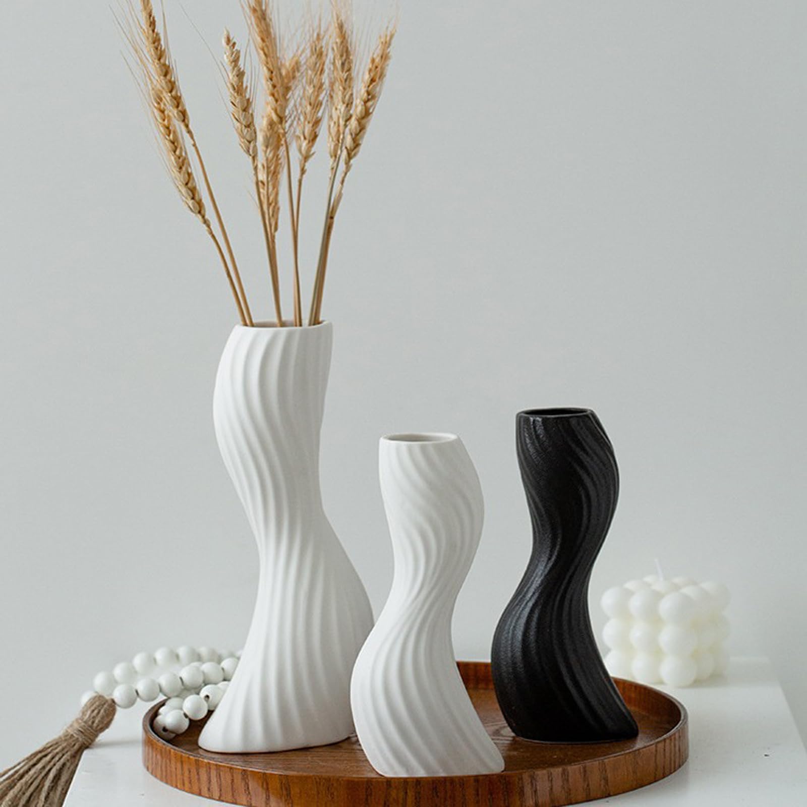 Wazony ceramiczne Wave Stripe Wazon Czeski Wazon Ceramiczny, Skandynawska Dekoracja Salonu, Wazon Stołowy, Salon, Dom Wiejski,White a