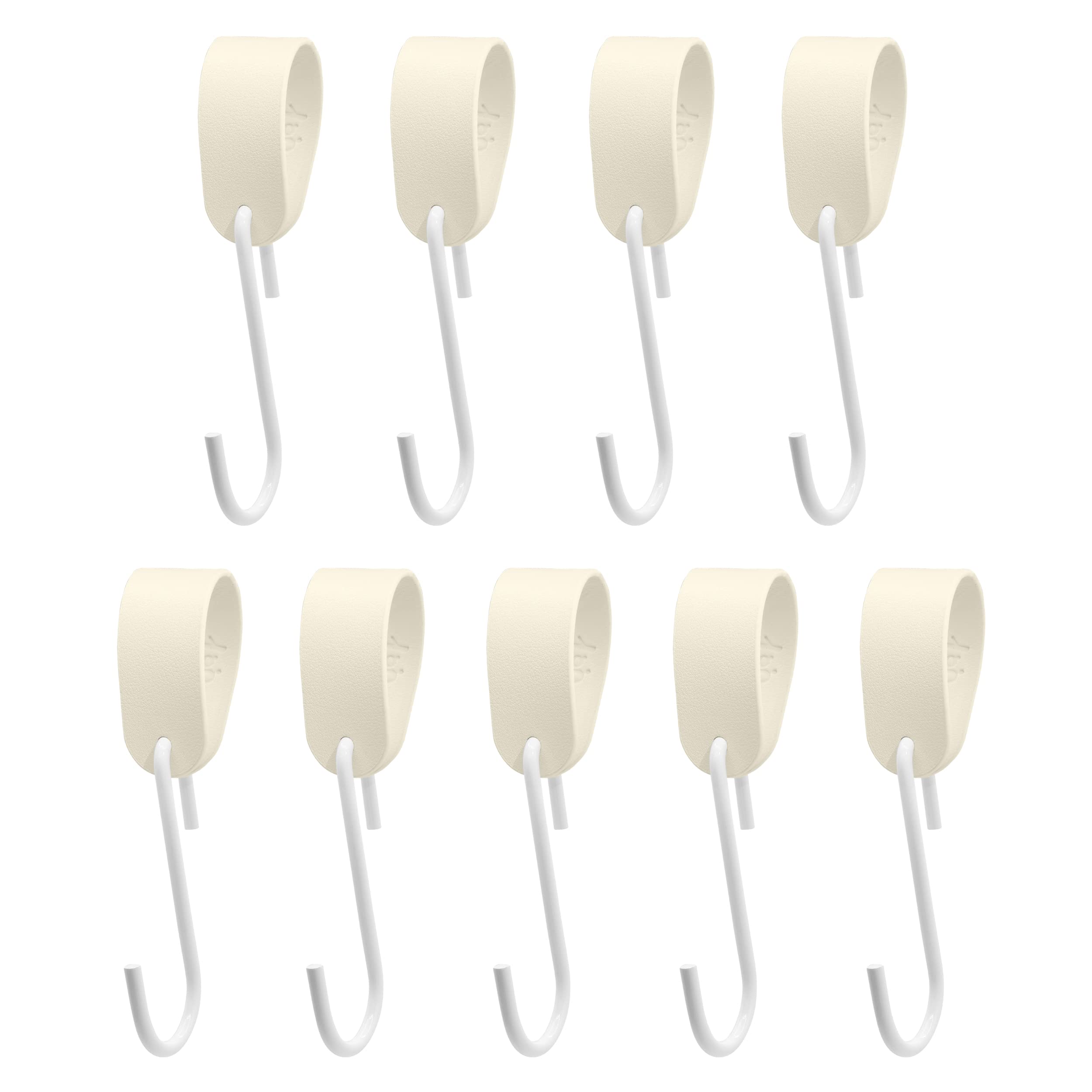 Garderobenhaken GARD Schlaufe mit S-Kleiderhaken | Lederschlaufe veganes PU-Leder | Dekoratives Lederband für Garderobenstangen, Kleiderständer, Lederriemen (beiges Band / weißer Haken, 9er Set)
