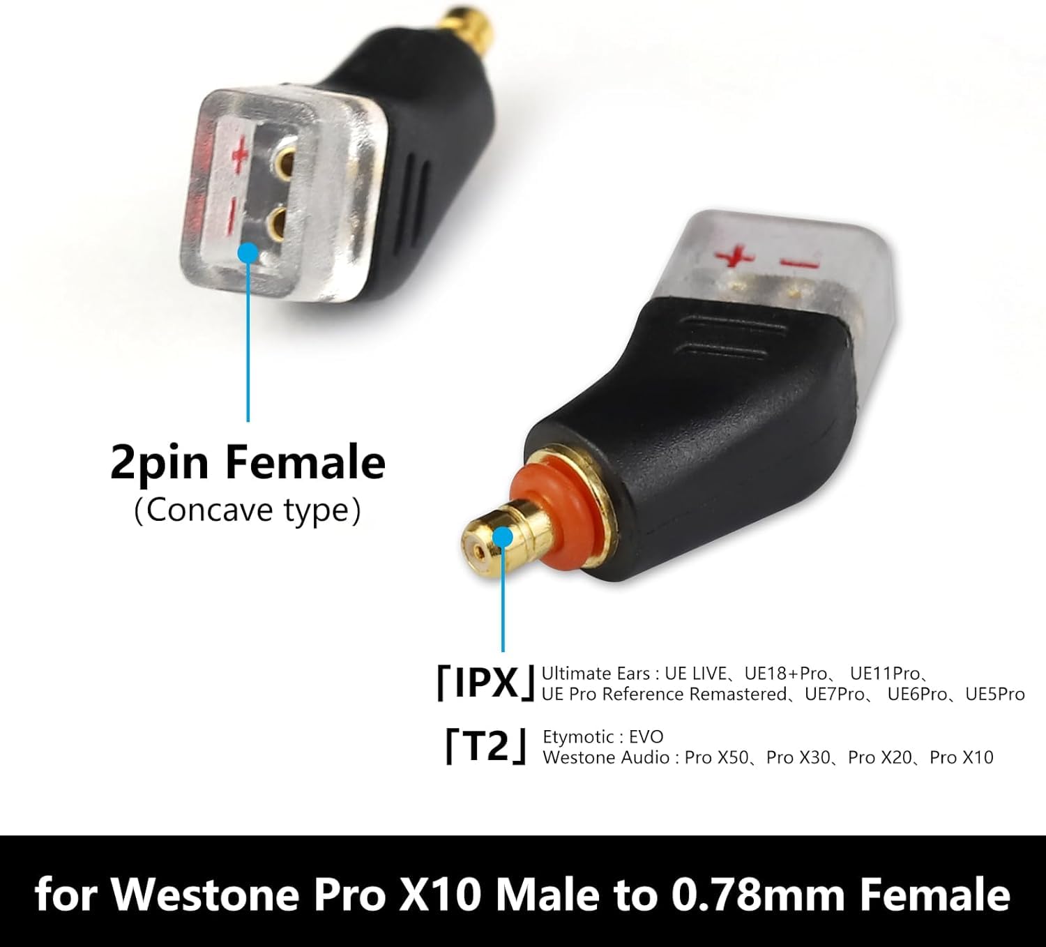 okcsc Adapters for Westone Pro X10-X50 Male to 2 Pin Cable Compatible for MACH10-80 or Linum BAX T2 Headphones Lossless Sound Quality One Pair of Headphone Converter Black - Image 4