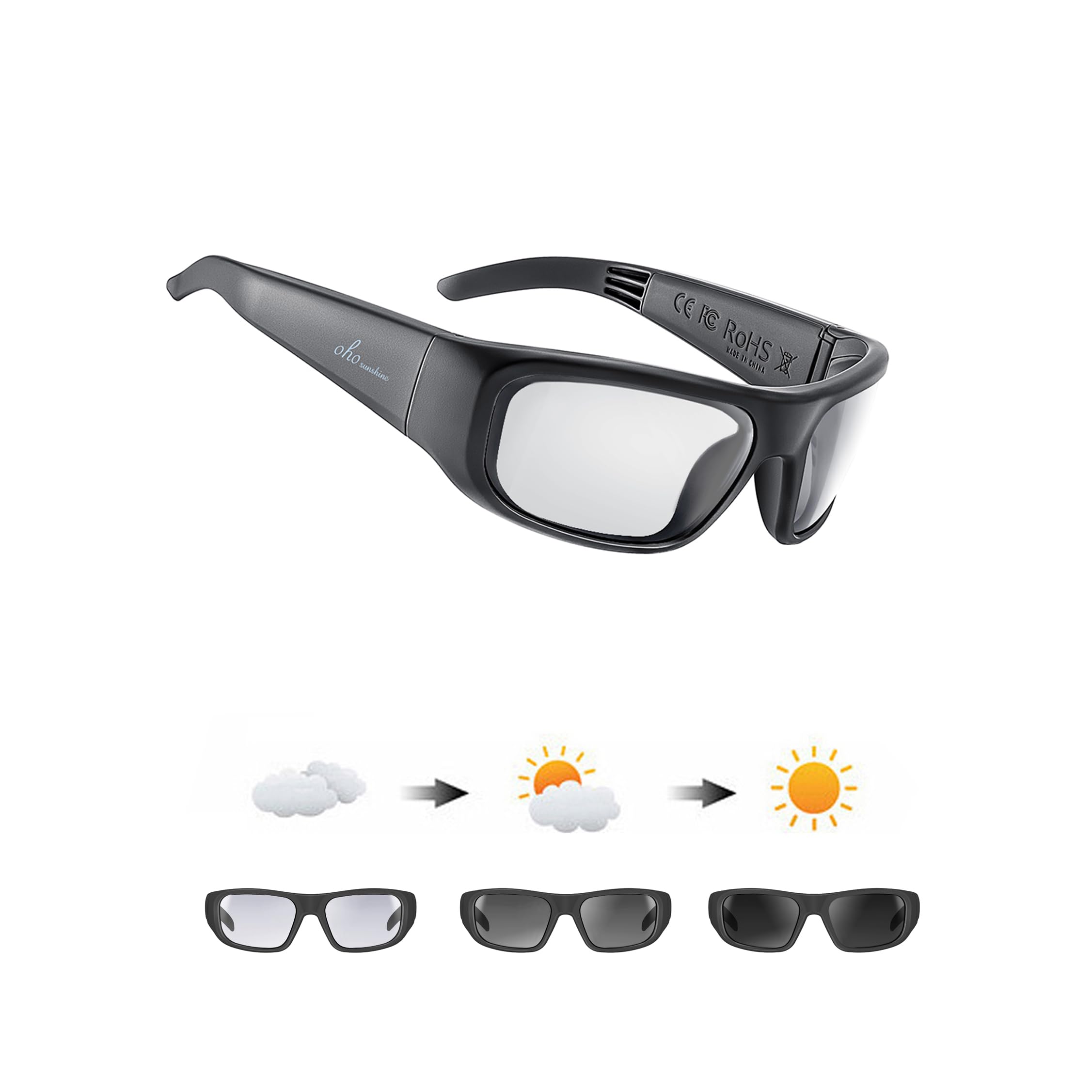 OhO sunshineSmart Glasses Unisex, Transitional Polarized Glasses with Bluetooth Speaker, Athletic/Ourdoor UV Protection, Voice Control