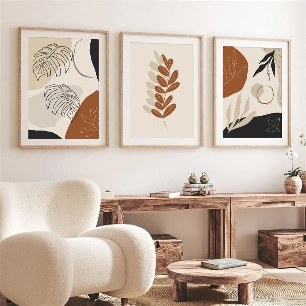 WUHBCZ Art Pictures-Abstract Geometric Leaves Line Boho Wall Art Mural Posters Canvas Painting Pictures for Living Kitchen Office Room Interior Home Decor-50 * 70cm/3PCS (No Frame)