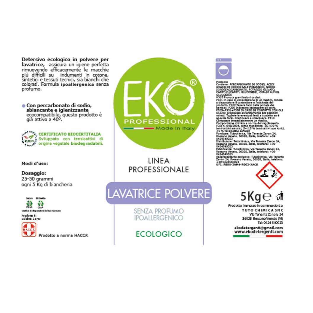 Detersivo Lavatrice Polvere Professionale - Eko Professional, Ecologico 5Kg